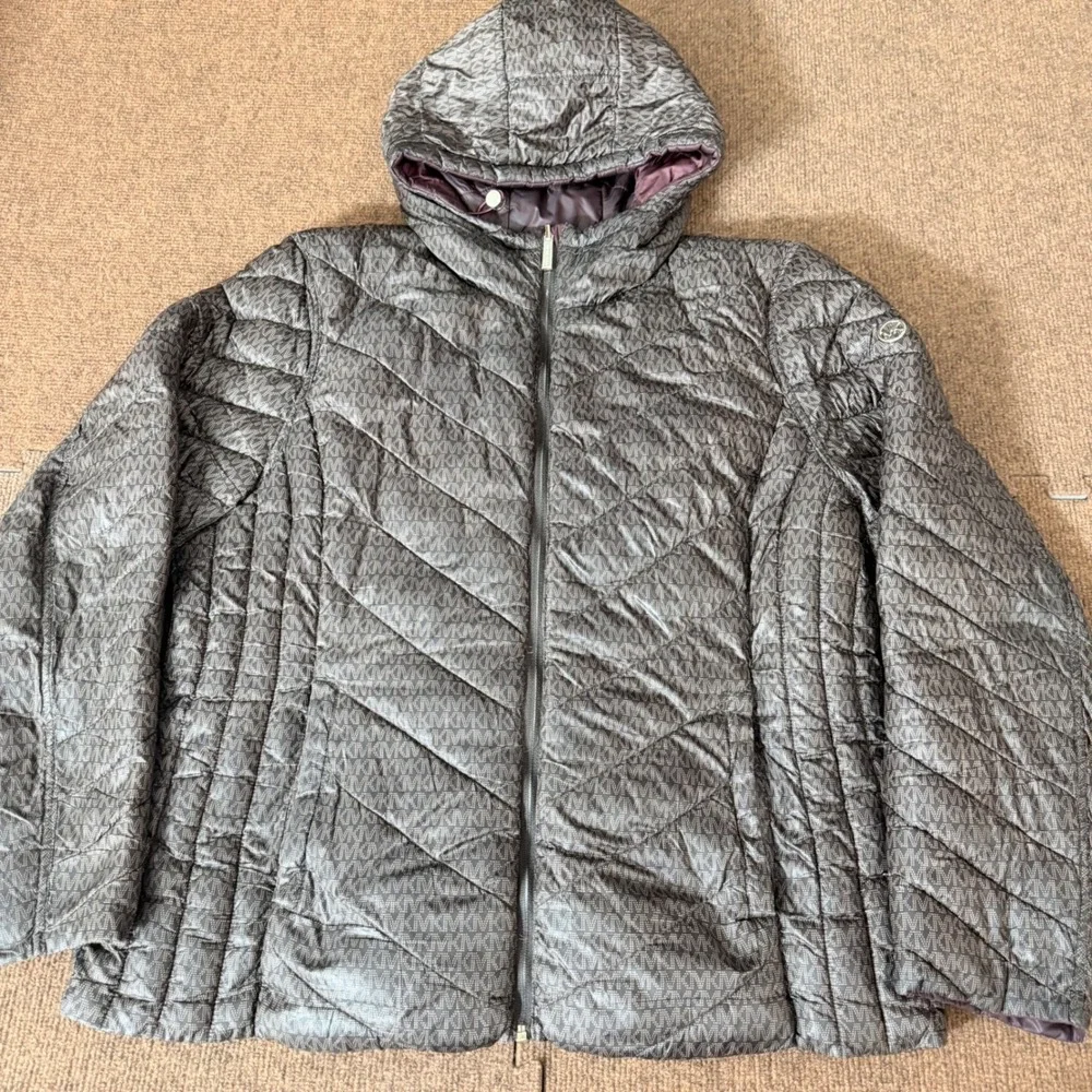 Michael Kors Womens Plum Purple Chevron Quilted‎ Hooded Puffer Jacket Coat MK A-